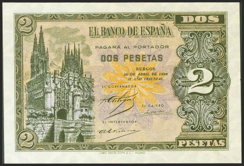 2 Pesetas. 30 de Abril de 1938. Serie C. (Edifil 2021: 429a). Apresto original. ...