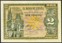 2 Pesetas. 30 de Abril de 1938. Serie N, última serie emitida. (Edifil 2021: 429a). Apresto original. EBC+.