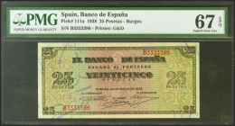 25 Pesetas. 20 de Mayo de 1938. Serie B. (Edifil 2021: 430a, Pick: 111a). Rarísimo en esta excepcional calidad, apresto original. SC. Encapsulado PMG6...