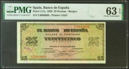 25 Pesetas. 20 de Mayo de 1938. Serie C. (Edifil 2021: 430a, Pick: 111a). Inusual en esta calidad, apresto original. SC. Encapsulado PMG63EPQ.