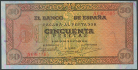 50 Pesetas. 20 de Mayo de 1938. Serie A. (Edifil 2017: 431). Conserva todo su apresto original. EBC+.