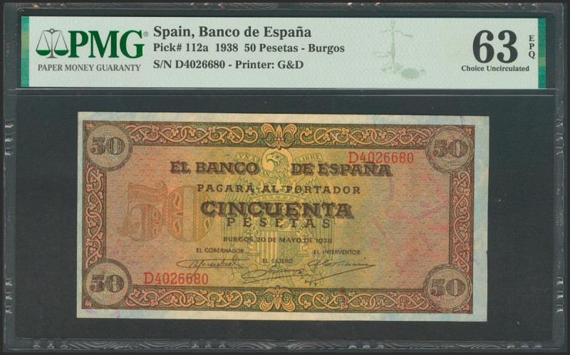 50 Pesetas. 20 de Mayo de 1938. Serie D. (Edifil 2017: 431a). Inusual y apresto ...
