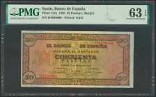 50 Pesetas. 20 de Mayo de 1938. Serie D. (Edifil 2017: 431a). Inusual y apresto original. SC. Encapsulado PMG63EPQ.