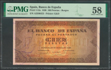 100 Pesetas. 20 de Mayo de 1938. Serie A. (Edifil 2017: 432). EBC+. Encapsulado PMG58.