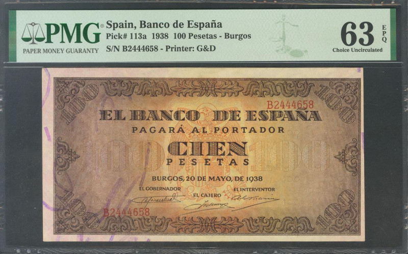 100 Pesetas. 20 de Mayo de 1938. Serie B. (Edifil 2017: 432a). Conserva todo su ...