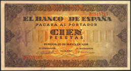 100 Pesetas. 20 de Mayo de 1938. Serie B. (Edifil 2021: 432a). Conserva gran parte de su apresto original. EBC.