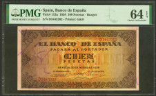 100 Pesetas. 20 de Mayo de 1938. Serie D. (Edifil 2021: 432a, Pick: 113a). Inusual en esta calidad, apresto original. SC. Encapsulado PMG64EPQ.
