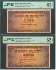 100 Pesetas. 20 de Mayo de 1938. Pareja correlativa. Serie D. (Edifil 2017: 432a). Muy rara pareja, especialmente en esta calidad y conservando todo s...