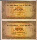 100 Pesetas. 20 de Mayo de 1938. Pareja correlativa. Serie E. (Edifil 2021: 432a). Conserva gran parte de su apresto original. EBC+.