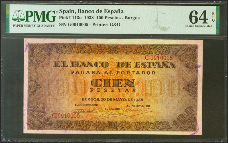 100 Pesetas. 20 de Mayo de 1938. Serie G. (Edifil 2021: 432a, Pick: 113). Inusua...