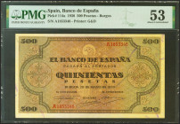 500 Pesetas. 20 de Mayo de 1938. Serie A. (Edifil 2021: 433, Pick: 114a). Inusual. EBC+. Encapsulado PMG53.