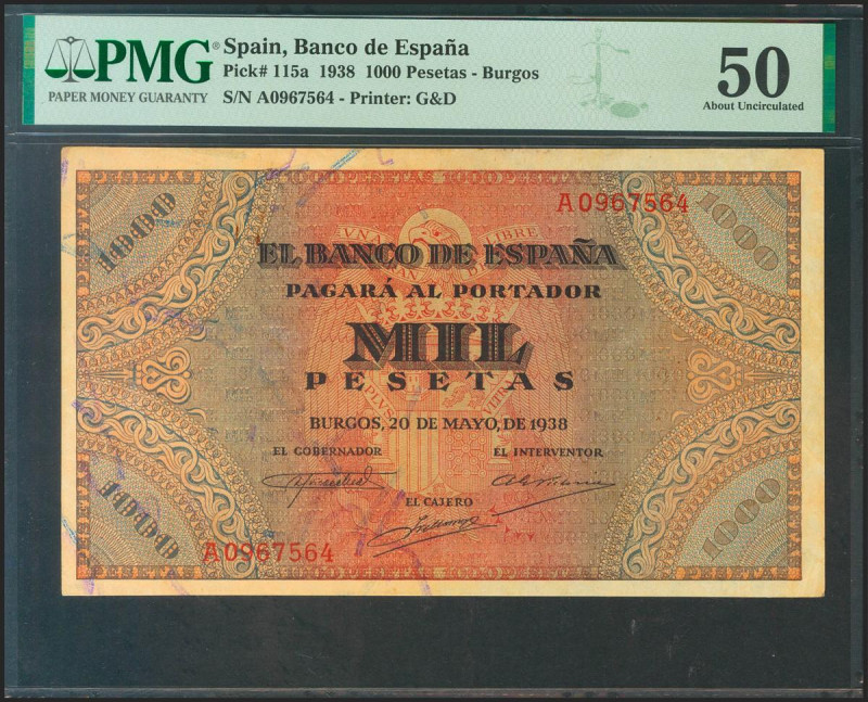 1000 Pesetas. 20 de Mayo de 1938. Serie A. (Edifil 2021: 434, Pick: 115a). Inusu...