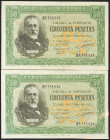50 Pesetas. 9 de Enero de 1940. Pareja correlativa. Serie B. (Edifil 2021: 437a). Inusual, conserva parte del apresto original. EBC-.