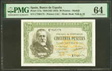 50 Pesetas. 9 de Enero de 1940. Serie C. (Edifil 2021: 437a, Pick: 117a). Inusual en esta calidad. SC. Encapsulado PMG64.