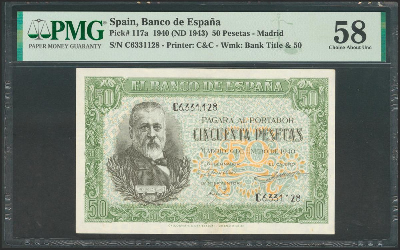 50 Pesetas. 9 de Enero de 1940. Serie C. (Edifil 2017: 437a). EBC+. Encapsulado ...