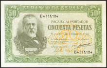 50 Pesetas. 9 de Enero de 1940. Serie D. (Edifil 2021: 437a). Conserva gran parte del apresto original. EBC.