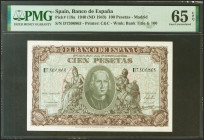 100 Pesetas. 9 de Enero de 1940. Serie D. (Edifil 2021: 438a, Pick: 118a). Inusual en esta excepcional calidad, apresto original. SC. Encapsulado PMG6...