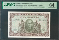 100 Pesetas. 9 de Enero de 1940. Serie E. (Edifil 2021: 438a, Pick: 118a). Inusual en esta calidad. SC. Encapsulado PMG64.