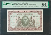100 Pesetas. 9 de Enero de 1940. Serie F. (Edifil 2021: 438a, Pick: 118a). Inusual en esta calidad. SC. Encapsulado PMG64.