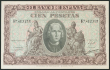 100 Pesetas. 9 de Enero de 1940. Serie H. (Edifil 2017: 438a). Conserva parte del apresto original. EBC.