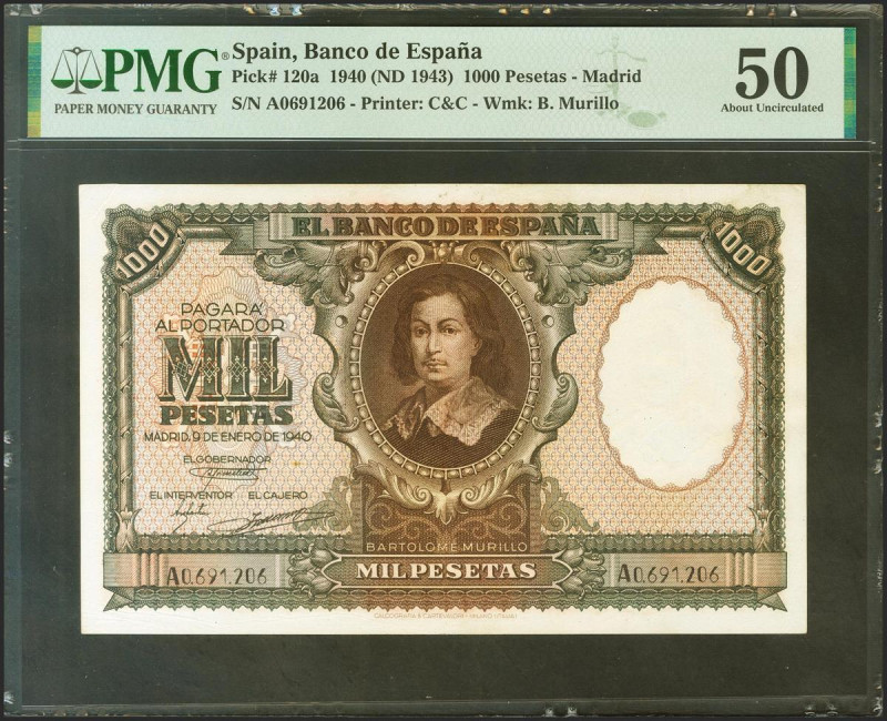 1000 Pesetas. 9 de Enero de 1940. Serie A. (Edifil 2021: 440, Pick: 120a). Inusu...