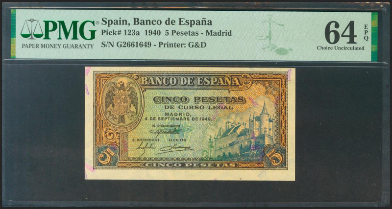 5 Pesetas. 4 de Septiembre de 1940. Serie G. (Edifil 2021: 443a, Pick: 123a). In...