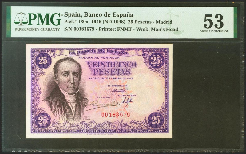 25 Pesetas. 19 de Febrero de 1946. Sin serie. (Edifil 2021: 450, Pick: 130a). In...