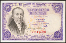 25 Pesetas. 19 de Febrero de 1946. Serie D. (Edifil 2021: 450a). Apresto original. SC-.