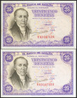 25 Pesetas. 19 de Febrero de 1946. Pareja correlativa, serie E. (Edifil 2021: 450a). Apresto original. SC-.