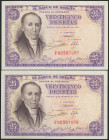 25 Pesetas. 19 de Febrero de 1946. Pareja correlativa. Serie F. (Edifil 2021: 450a). Apresto original. SC-.