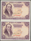 25 Pesetas. 19 de Febrero de 1946. Pareja correlativa. Serie H. (Edifil 2017: 450a). Apresto original. EBC+.