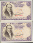 25 Pesetas. 19 de Febrero de 1946. Pareja correlativa. Serie I. (Edifil 2017: 450a). Apresto original. SC.