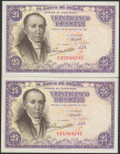 25 Pesetas. 19 de Febrero de 1946. Pareja correlativa. Serie I. (Edifil 2017: 450a). Apresto original. SC-.