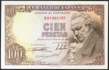 100 Pesetas. 19 de Febrero de 1946. Serie B, última serie emitida. (Edifil 2021: 451b). Apresto original, excepcional calidad. SC.