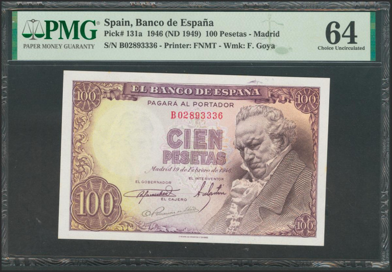 100 Pesetas. 19 de Febrero de 1946. Serie B. (Edifil 2017: 451b). SC. Encapsulad...