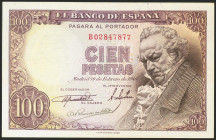 100 Pesetas. 19 de Febrero de 1946. Serie B, última serie emitida. (Edifil 2021: 451b). Apresto original. SC-.
