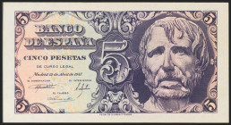 5 Pesetas. 12 de Abril de 1947. Sin serie. (Edifil 2021: 454). Apresto original. SC-.
