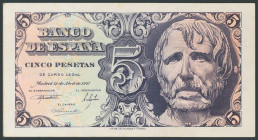 5 Pesetas. 12 de Abril de 1947. Sin serie. (Edifil 2017: 454). Invisibles sombritas del tiempo. EBC+.