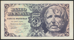 5 Pesetas. 12 de Abril de 1947. Serie C. (Edifil 2021: 454a). Apresto original. SC-.