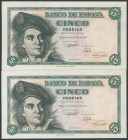 5 Pesetas. 5 de Marzo de 1948. Pareja correlativa. Serie C. (Edifil 2017: 455a). Apresto original. SC.