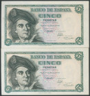5 Pesetas. 5 de Marzo de 1948. Pareja correlativa. Serie E. (Edifil 2017: 455a). Apresto original. SC-.