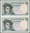 5 Pesetas. 5 de Marzo de 1948. Pareja correlativa. Serie F. (Edifil 2017: 455a). Apresto original. SC.