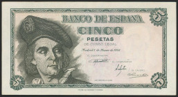 5 Pesetas. 15 de Marzo de 1948. Serie M. (Edifil 2021: 455a). Apresto original. SC.
