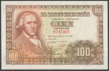 Precioso e interesante conjunto de 10 billetes de 100 Pesetas emitidos el 2 de Mayo de 1948, incluyendo todas las series conocidas y el sin serie (A, ...