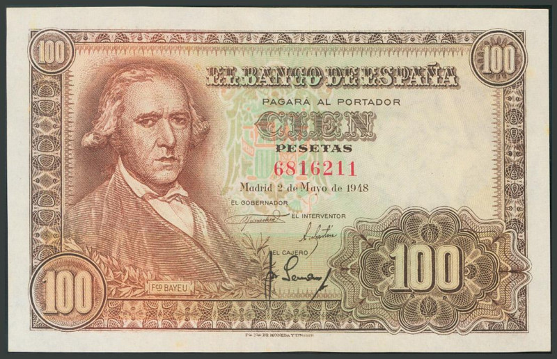 100 Pesetas. 2 de Mayo de 1948. Sin serie. (Edifil 2017: 456). EBC.