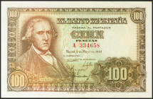 100 Pesetas. 2 de Mayo de 1948. Serie A. (Edifil 2021: 456a). Conserva gran parte del apresto original. EBC+.