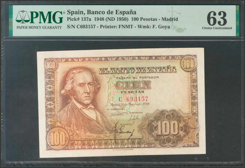 100 Pesetas. 2 de Mayo de 1948. Serie C. (Edifil 2017: 456a). SC. Encapsulado PM...