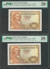 100 Pesetas. 2 de Mayo de 1948. Pareja correlativa. Serie C. (Edifil 2017: 456a). Apresto original. EBC+. Encapsulados PMG58EPQ, ambos.