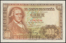 100 Pesetas. 2 de Mayo de 1948. Serie E. (Edifil 2021: 456a). Puntitos de grapa, conserva gran parte del apresto original. SC-.