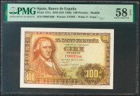 100 Pesetas. 2 de Mayo de 1948. Serie F. (Edifil 2021: 456a, Pick: 137a). Apresto original. EBC+++. Encapsulado PMG58EPQ.